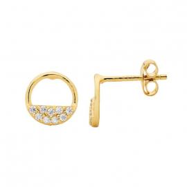 Ellani Stg Gold Plated CZ Half Open Circle Stud Earrings image