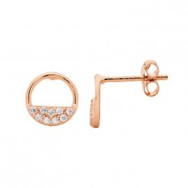 Ellani Stg Rose Gold Plated CZ Half Open Circle Stud Earrings image