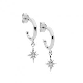 Ellani Stg CZ Half Hoop Star Drop Earrings image
