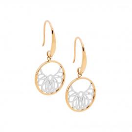 Ellani Stainless Steel Two Tone Flower Circle Earrings image