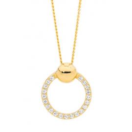 Ellani Stg Gold Plated CZ Ball Circle Pendant image