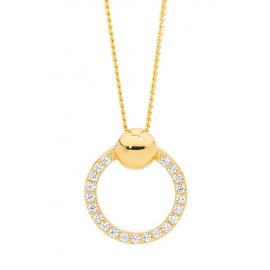 Ellani Stg Gold Plated CZ Ball Circle Pendant image