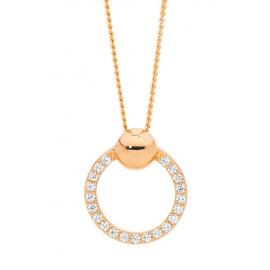 Ellani Stg Rose Gold  Plated CZ Ball Circle Pendant image