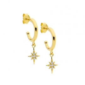 Ellani Stg Gold Plated CZ Half Hoop Star Drop Earrings image