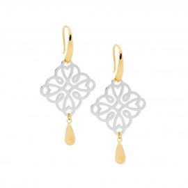 Ellani Stainless Steel Two Tone Filigree Drop Earrings image