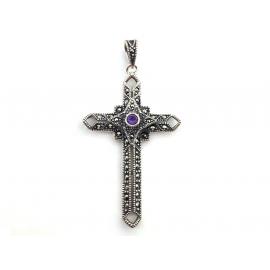 Sterling Silver Amethyst Marcasite Cross Pendant image