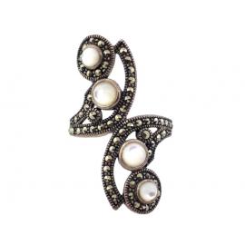 Sterling Silver Mother Of Pearl Marcasite Ring image
