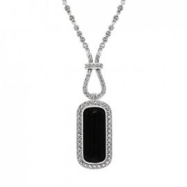 Sterling Silver Art Deco Rectangle Onyx and Marcasite Necklace image