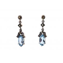 Sterling Silver Blue Topaz Marcasite Drop Earrings image