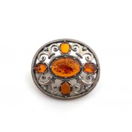 Sterling Silver Amber Marcasite Oval Brooch image