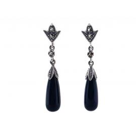 Sterling Silver Onyx Marcasite Drop Earrings image