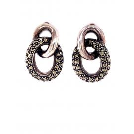 Sterling Silver Marcasite Two Loop Stud Earrings image