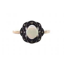 Sterling Silver Opal Marcasite Flower Ring image