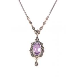Sterling Silver Amethyst Marcasite Necklace image