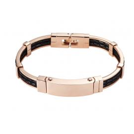 Rose Plated Stainless Steel Leather ID Bracelet image