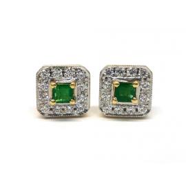 18ct Emerald and CZ Earrings image