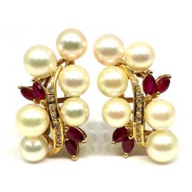 14ct Akoya Pearl Ruby Diamond Earrings image