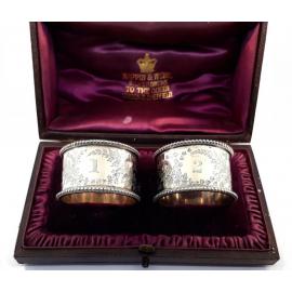 Sterling Silver Napkin Rings Pair In Box 1887 image
