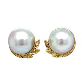 18ct Mabe Pearl Diamond Stud Earrings image