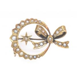 15ct Pearl Circle & Bow Brooch image