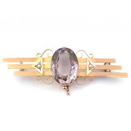 9ct Oval Amethyst Pearl Brooch image