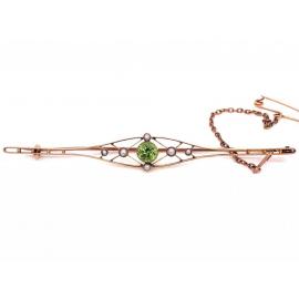 9ct Peridot Vintage Pearl Bar Brooch image