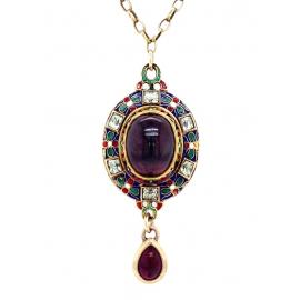 18ct/9ct & Stg Vintage Garnet Chrysolite Enamel Necklace image