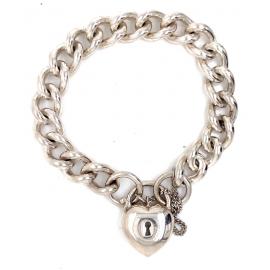Sterling Silver Curb Heart Padlock Bracelet image