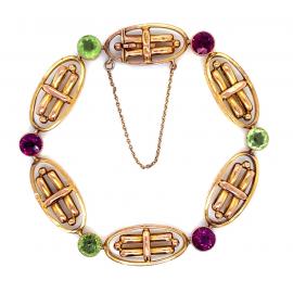 9ct Peridot Garnet Deco Bracelet - Hollow image