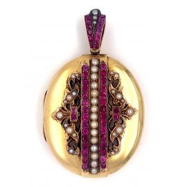 9ct Antique Ruby & Pink Sapphire Pearl Locket image