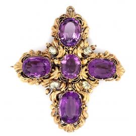 18ct Antique Amethyst Topaz Deco Brooch image