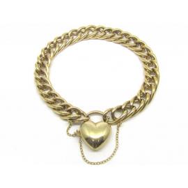9ct Double Curb Bracelet With Puff Heart Padlock  image