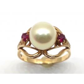 14ct Pearl 2 Ruby Ring image