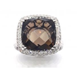 14ct White Gold Smokey Quartz Diamond Cluster Ring image