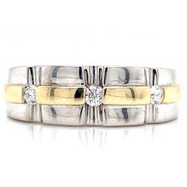 10ct White Gold Two Tone Gents Three Diamond Ring TDW 0.19ct image