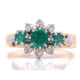 9ct Three Emerald Six Diamond Cluster Ring TDW 0.06ct image