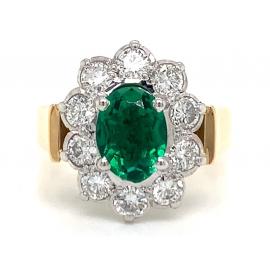 18ct Green Glass Diamond Cluster Ring TDW 0.80ct image