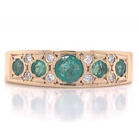 9ct Five Emerald Eight Diamond Ring TDW 0.08ct image