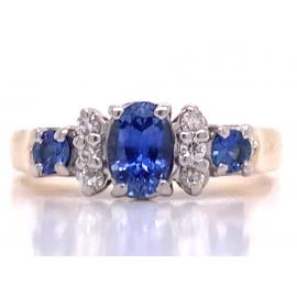9ct Three Sapphire Six Diamond Ring TDW 0.09ct image