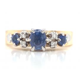 18ct Three Sapphire Four Diamond Ring TDW 0.13ct image