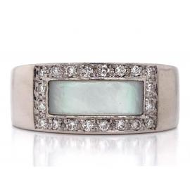 9ct White Gold Mother of Pearl Diamond Wide Ring TDW 0.26ct image