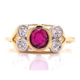 18ct Ruby Four Diamond Rubover Ring TDW 0.28ct image