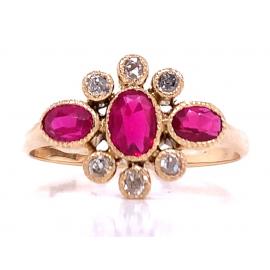 18ct Three Synthetic Ruby Six Diamond Ring  image