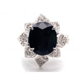 18ct White Gold Sapphire Diamond Cluster Ring image