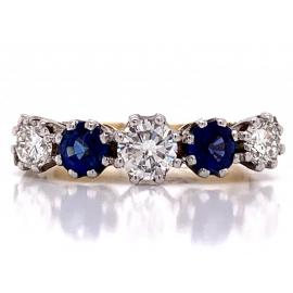 18ct Two Sapphire & Three Diamond Ring TDW 0.73ct image