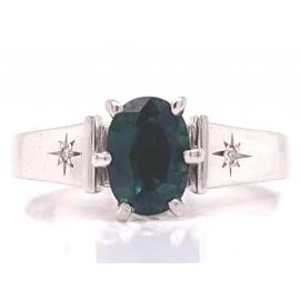 18ct White Gold Green Sapphire & Diamond Ring  image