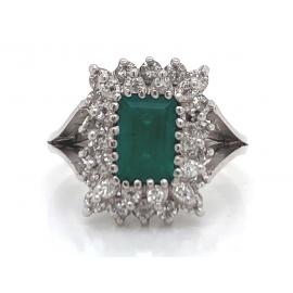 14ct White Gold Synthetic Emerald Diamond Ring TDW 0.70ct image