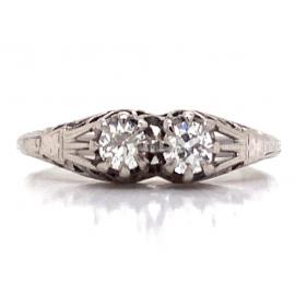 Platinum Two Diamond Deco Ring TDW 0.34ct image