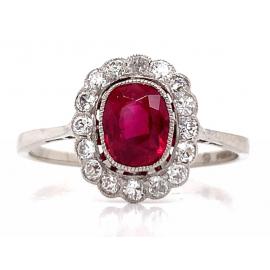Platinum Ruby Diamond Cluster Ring TDW 0.32ct image