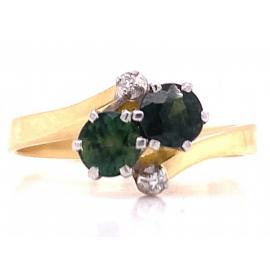 18ct Two Green Sapphire Two Diamond Ring image